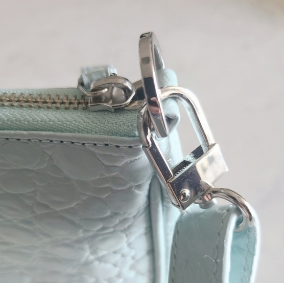 BY FAR Rachel Croco Embossed Leather Shoulder Bag, Blue, NWT - Picture 14 of 16